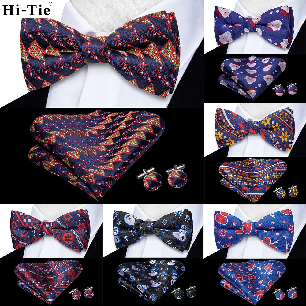

Hi-Tie темно-синие красные снежные рождественские галстуки-бабочки для мужчин шелковый галстук-бабочка Hanky запонки Свадебная вечеринка Рождественский подарок галстук-бабочка