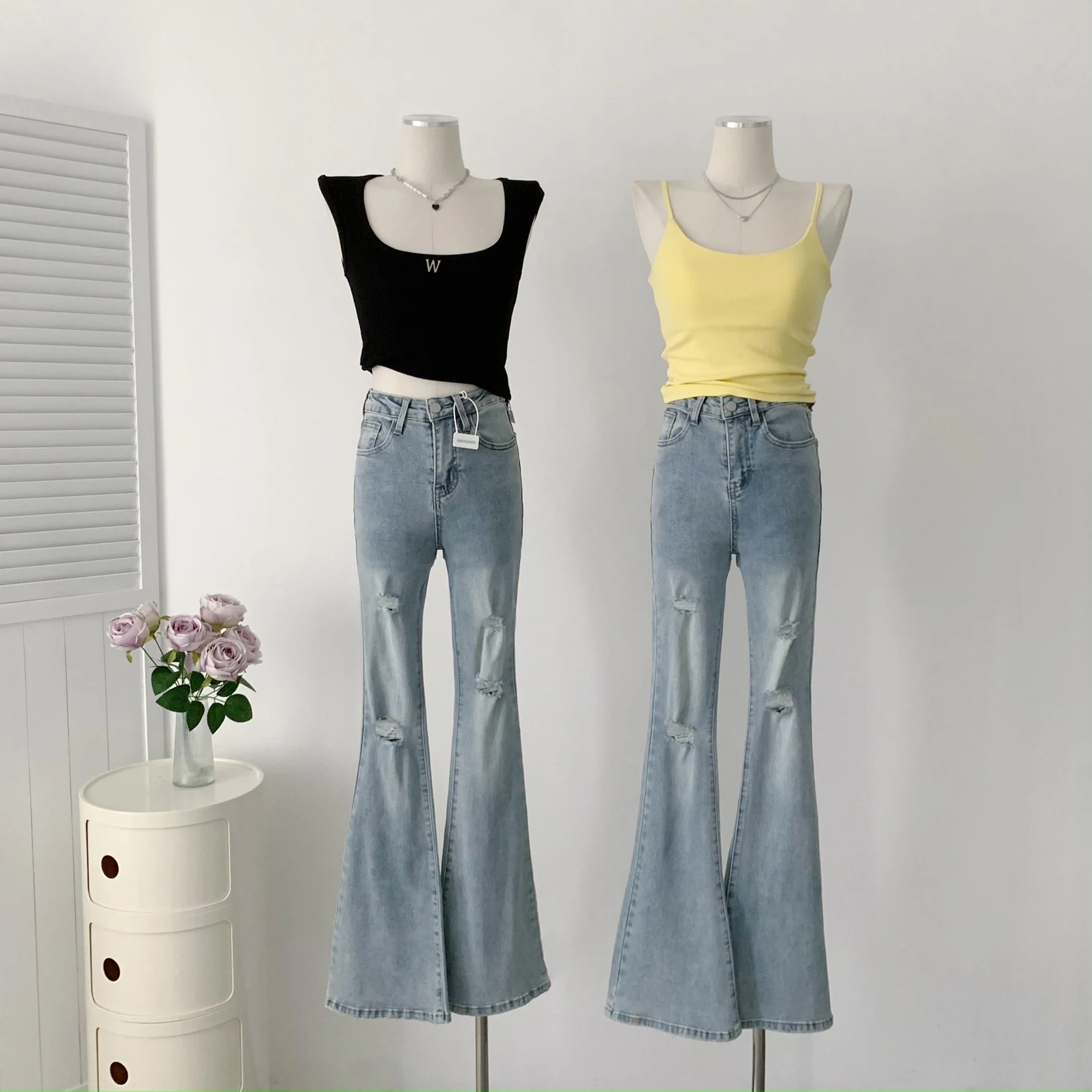 

Flared Jeans Women's Spring Autumn High-waisted Slim-fit Pants Retro Y2K Street Female Denim Trousers