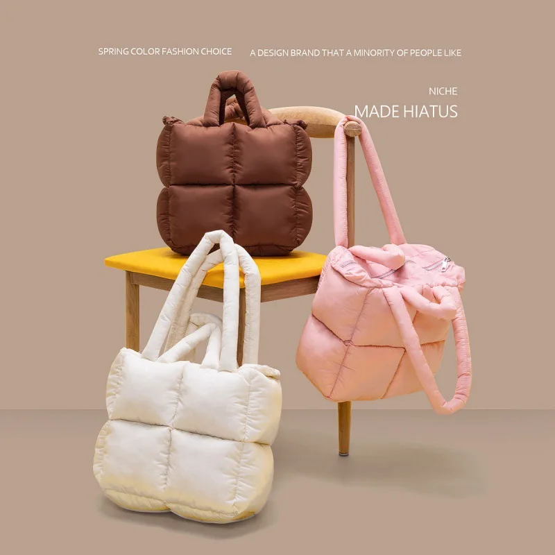

Winter Women Space Cotton Purse and Handbag Casual Ladies Shoulder Bags Fashion Puffy Down Shopper Totes Bag