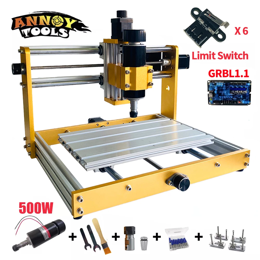 CNC 3018plus 500W support Nema17/23 Stepper 52mm Spindle CNC Wood Router,Pcb Milling Machine,Craved On Metal