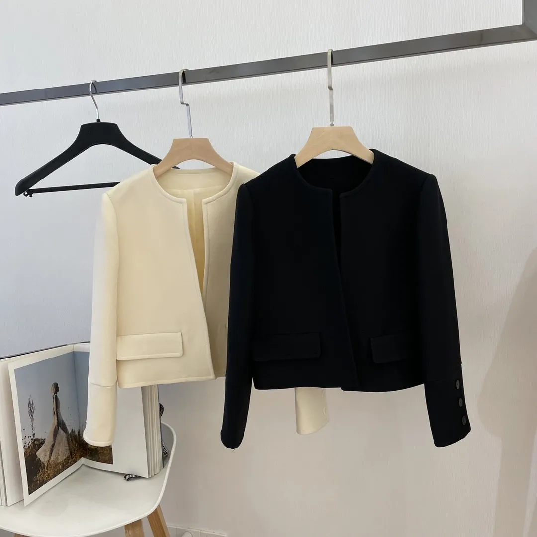 

Female Clothing Woman Clothes Women's Jacket Spring 2022 Women's Coat Overcoat Female O-Neck Silk Wool Blend Casual Short Coat