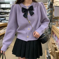 womens korean sweet knit cardigan taro purple bow loose casual sweater coat female autumn winter luxury round neck cardigan