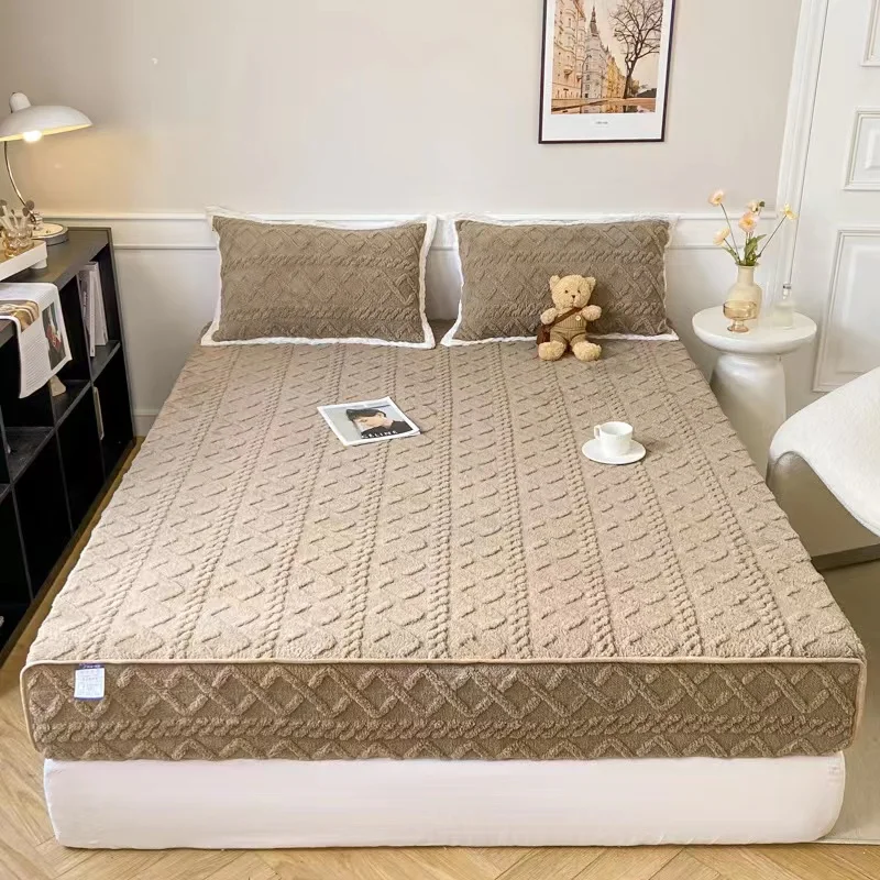 

Super Soft Plush Mattress Cover Queen Size Quick Warm Jacquard Thick Velvet Bed Fitted Sheet Not Included Pillowcase