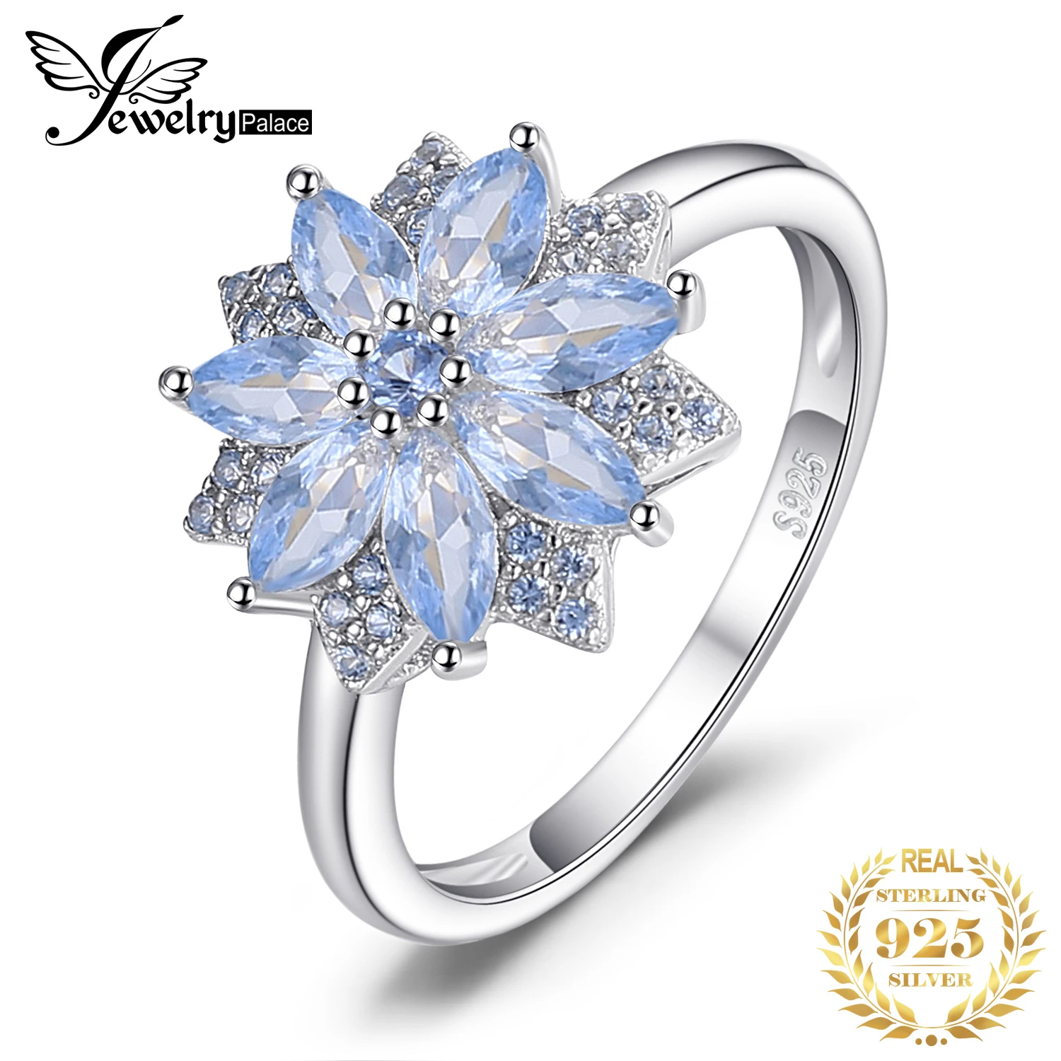 

JewelryPalace Flower 1.2ct Created Light Blue Spinel 925 Sterling Silver Cocktail Ring for Woman Fashion Jewelry New Arrival