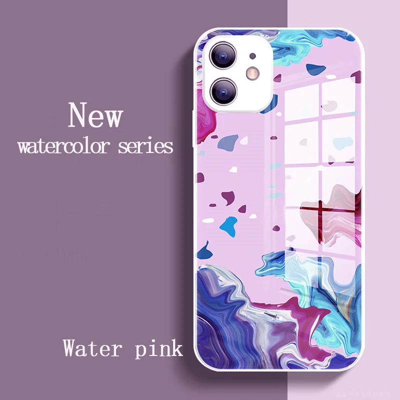 

Luxury Liquid Square Tempered Glass Shockproof Case For IPhone 11 12 13 Pro X XR XS Max 7 8 Plus Mini SE Colorful Apple Cover