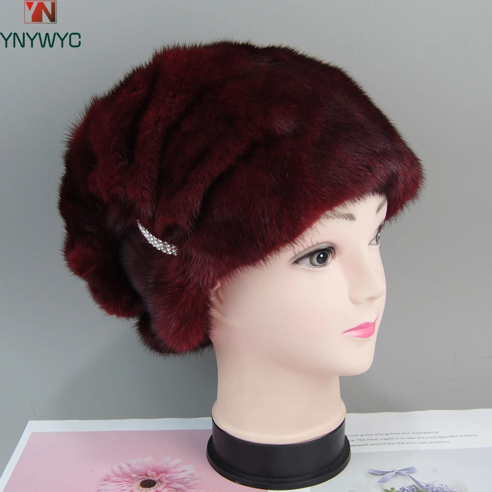 2023 Fashion Elegant Luxury High Quality Ladies Beanie Hat Hot Whole Genuine Mink Fur Hats Female Winter With Mink Fur Pompons