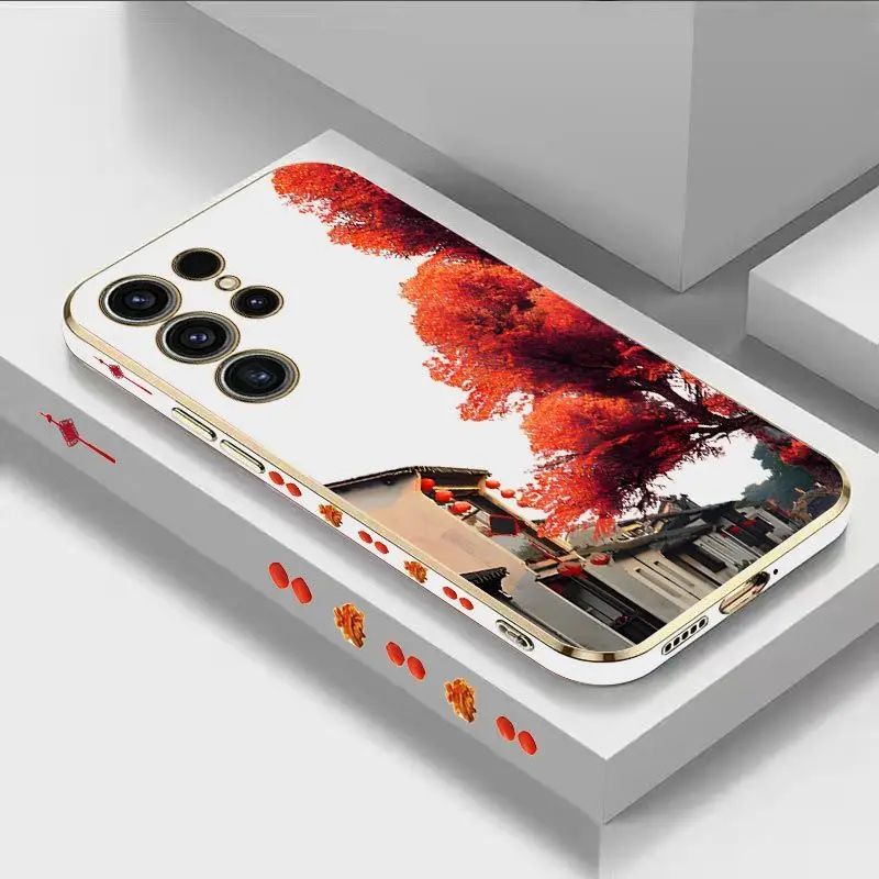 

Maple Station Luxury Plating Phone Case For Samsung Galaxy S23 S22 S21 S10 S9 S8 Plus Note 20 ultra 10 Plus Cover