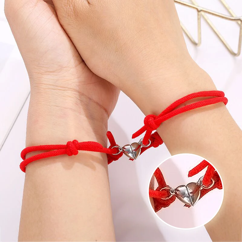 

2Pcs/Set Minimalist Lovers Heart Matching Friendship Bracelet Rope Braided Couple Magnetic Distance Bracelet Kit Lover Jewelry