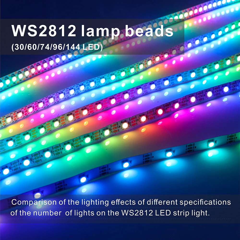 Фото DC5V WS2812B Светодиодная лента 30/60/74/96/144 светодиодов Smart RGB Pixel Strip Черная/белая печатная плата IP30/65/67 WS2811 IC Led Light 1 м/2 м/3 м/4 м/5 м №2
