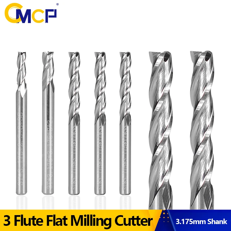

CMCP Carbide End Mill 3.175mm Shank Flat Milling Cutter 3 Flute CNC Router Bit for Woodworking Tool Spiral Milling Bit