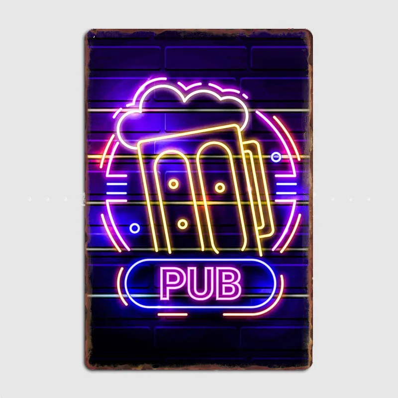 

Pub Neon Beer Bar Metal Sign Poster Garage Living Room Neon Led Sign Cinema Living Custom Tin Vintage Home Decor