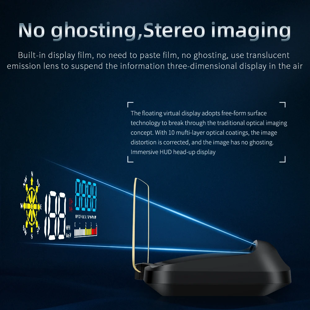 Фото Без эффекта затенения и без защитной пленки: C5 HUD OBD+GPS, двойная система, спидометр, диагностический инструмент, автомобильный сканер OBD2 с отражающей пластиной №3