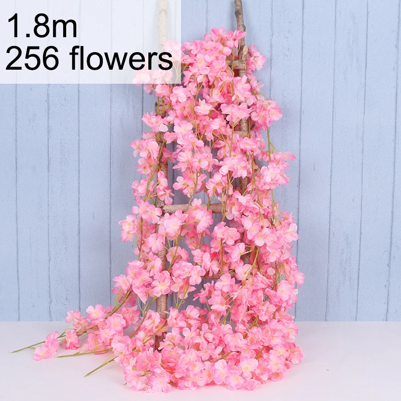 

1.8m 256 Heads Cherry Blossom Rattan Silk Artificial Vine Wall Hanging Flower Garland Festival Wedding Arch Home Decoration