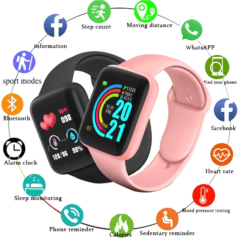 

Y68 Pro Bluetooth Fitness Tracker Smart Watch WomenHeart Rate Monitor Men Watches D20 Pro Waterproof Macaron Smartwatch For Kids