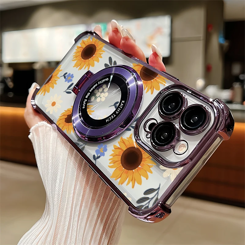 Фото Противоударный чехол для телефона iPhone 14 Plus 12 13 Pro Max 13 Mini 11 Pro SE 2020 с принтом подсолнуха, мягкий чехол-подставка с покрытием №1