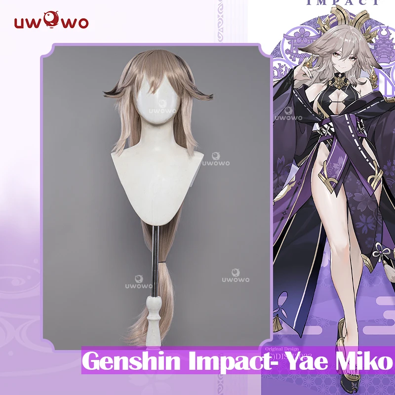 

UWOWO Genshin Impact Fanart Yae Miko Alter Kimono Style Cosplay Wig Brown Mixed Black Heat Resistant