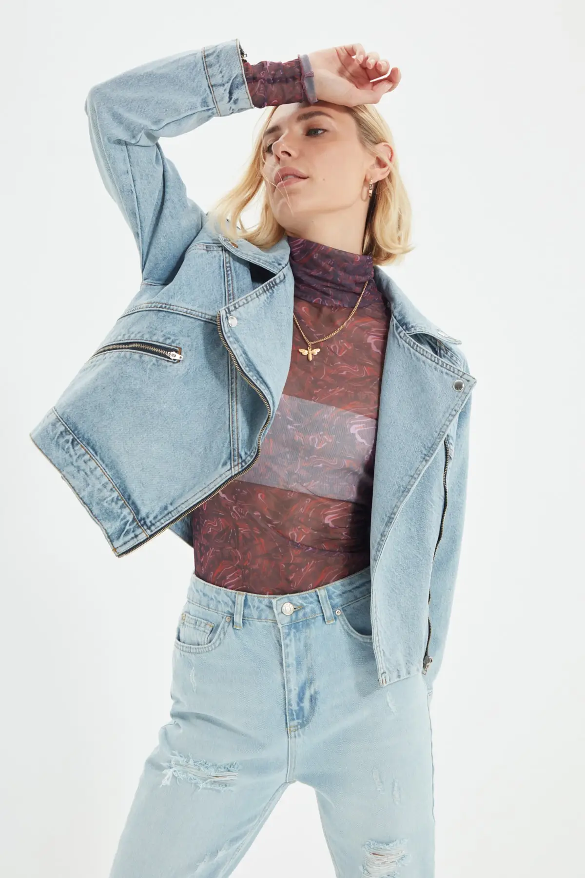 

Trendyol Zip Detail Biker Denim Jacket TWOAW22CE0127