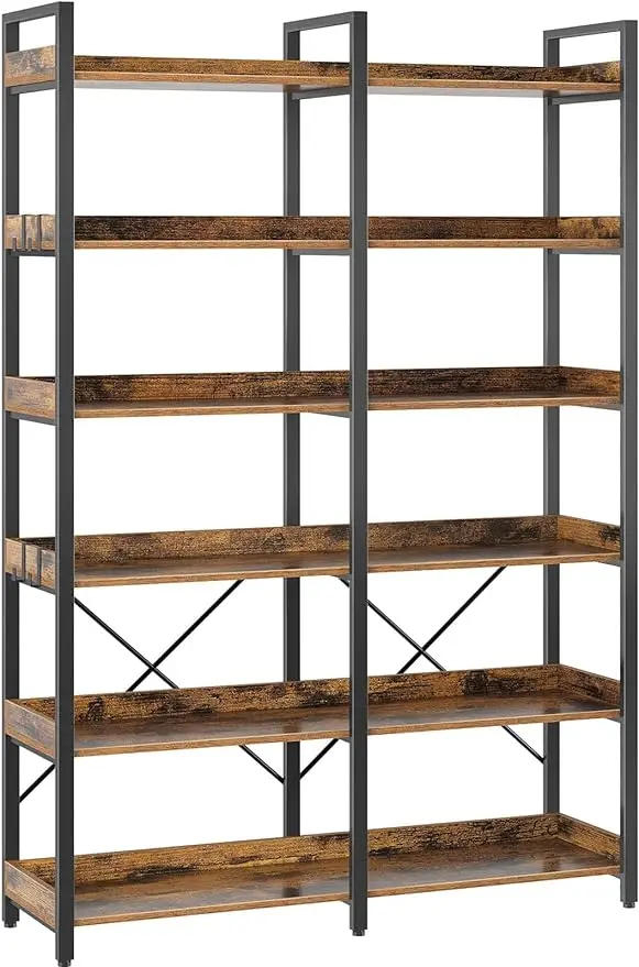 

Seventable Bookshelf Industrial Wooden Bookcase, Vintage Storage Rack with Open Shelves, Rustic