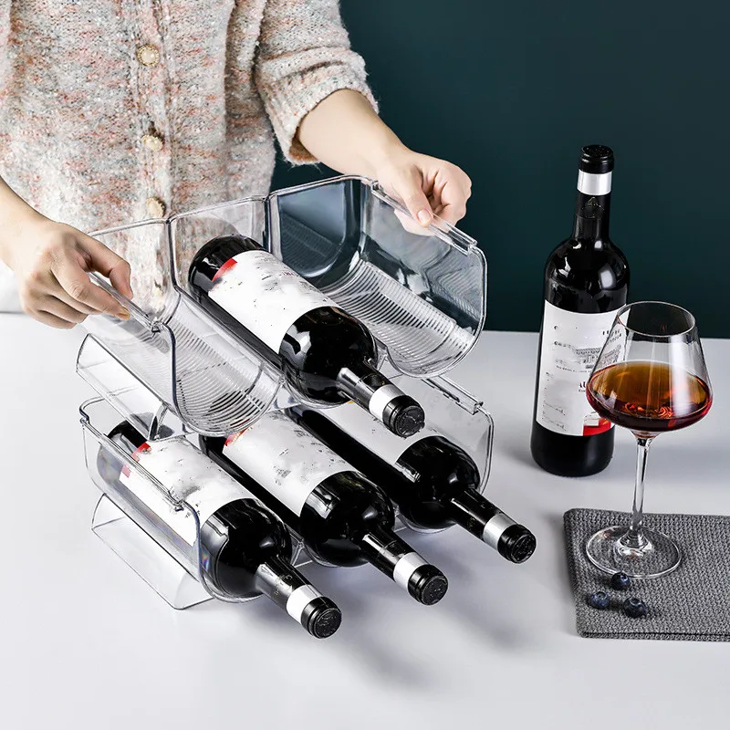 

1/2/3Pcs Stackable Wine Rack Refrigerator Organizer Plastic Universal Bottle Holder Water Bottle Organizer Champagne storage box