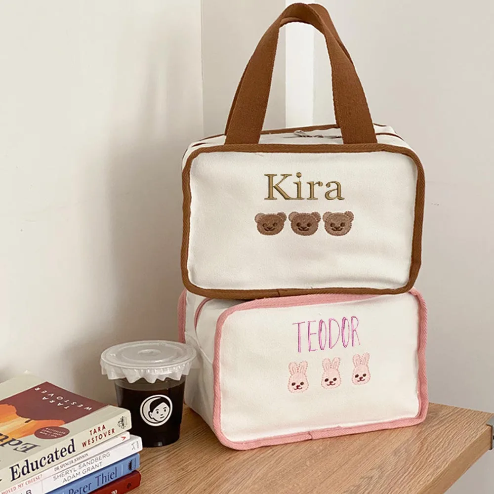 

Personalized Embroidered Name Teddy Bear Insulation Bag Mommy Handbag Custom Baby's Travel Outdoor Picnic Food Storage Bags