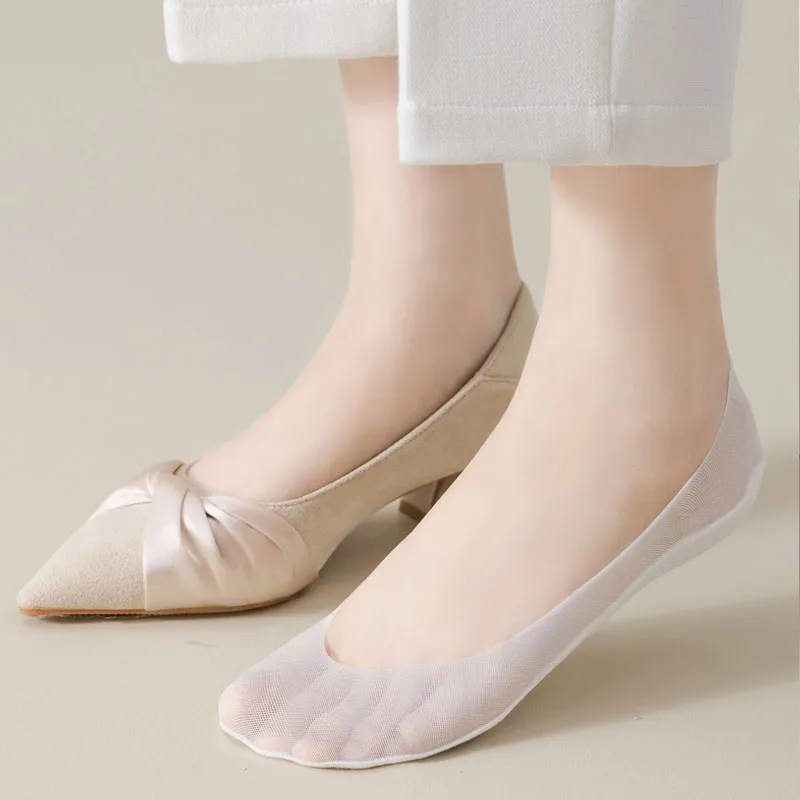 Women Summer Socks Invisible No Show Ultra-thin Breathable Silicone Anti-slip Solid Girls High Heels Ice Silk Low Cut Boat Socks