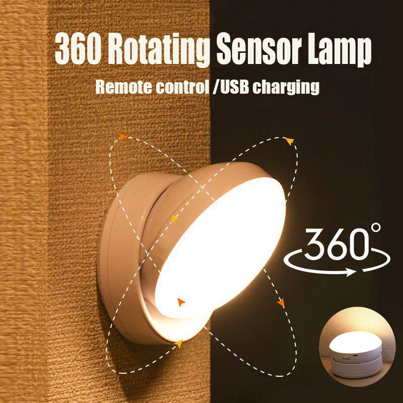 

360 Degree Human Sensing Small Night Lamp LED Motion Sensor Night Lamp USB Charging For Bedroom Kitchen Closet Bedside Hallway