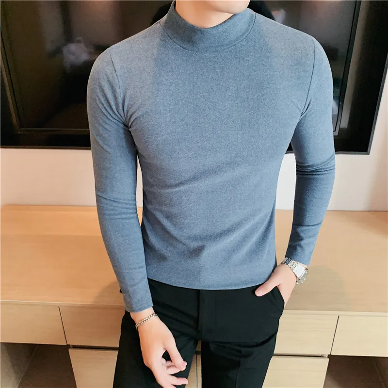 

2022 Men Autumn High Quality Pure Cotton Long Sleeve T-shirts/Male Slim Fit High Collar Leisure T-shirt Plus Size S-3XL
