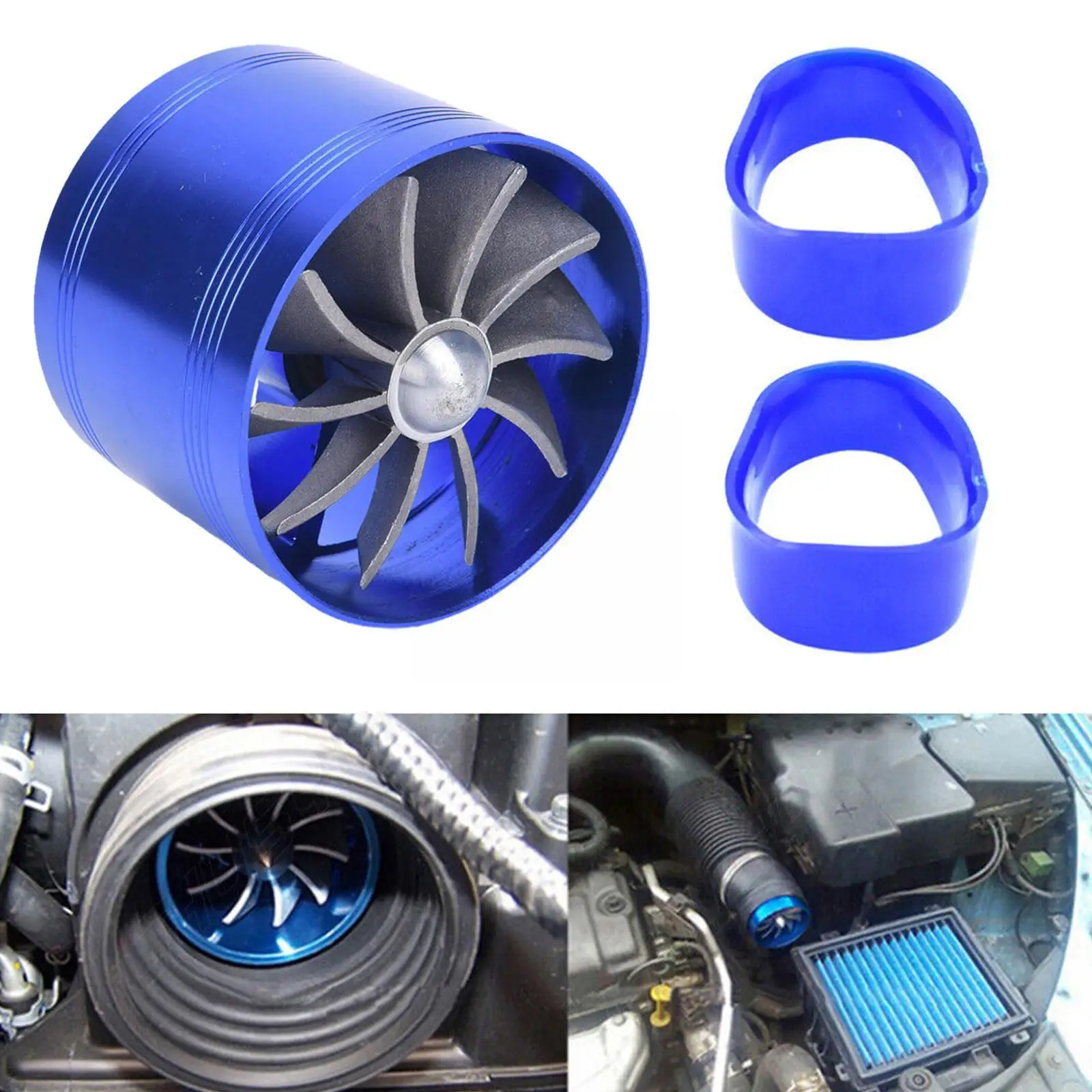 

Double Supercharger Car Turbo Air Intake Turbine Gas Fuel Saver Fan Turbine with Single Propeller 6.4 * 5cm for Air Intake Hose