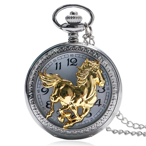 Ретро бронзовые 3D конский циферблат кварцевые карманные часы FOB Полный Охотник ожерелье животное кулон сувенир подарок на день рождения для мужчин женщин детей