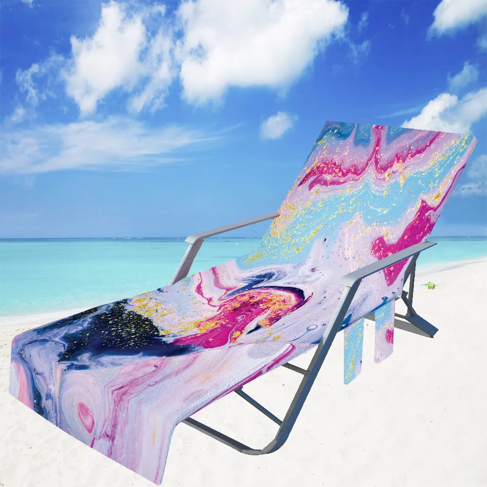 

Marble Summer Sun Lounge Chair Cover with Storage Pockets Soft Microfiber Beach Chair Cover Long Recliner Towel