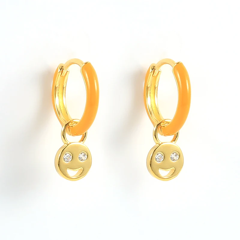 

Bohemia Piercing Pendiente Simple Ring Zircon Smiley Face Pendant Hoops Earrings for Women Fashion Jewelry Ins Same Dangler Gift