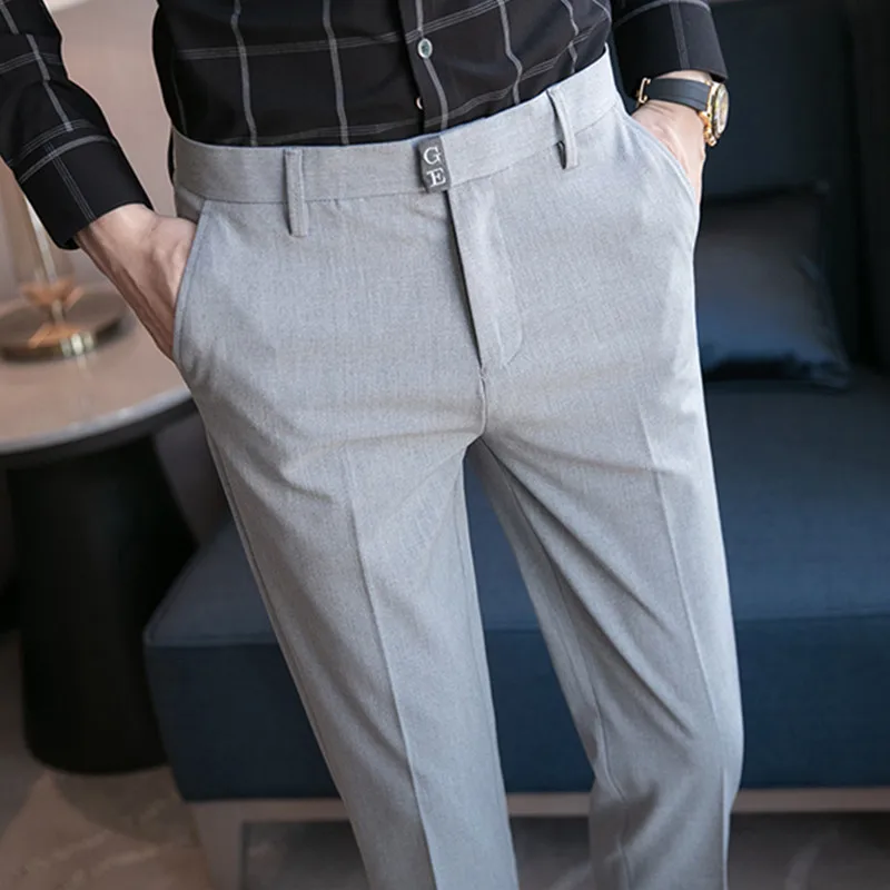 

2022Autumn New Casual Nine-point Trousers Men's Korean Version of The Self-cultivation All-match Embroidered Business Suit Pants