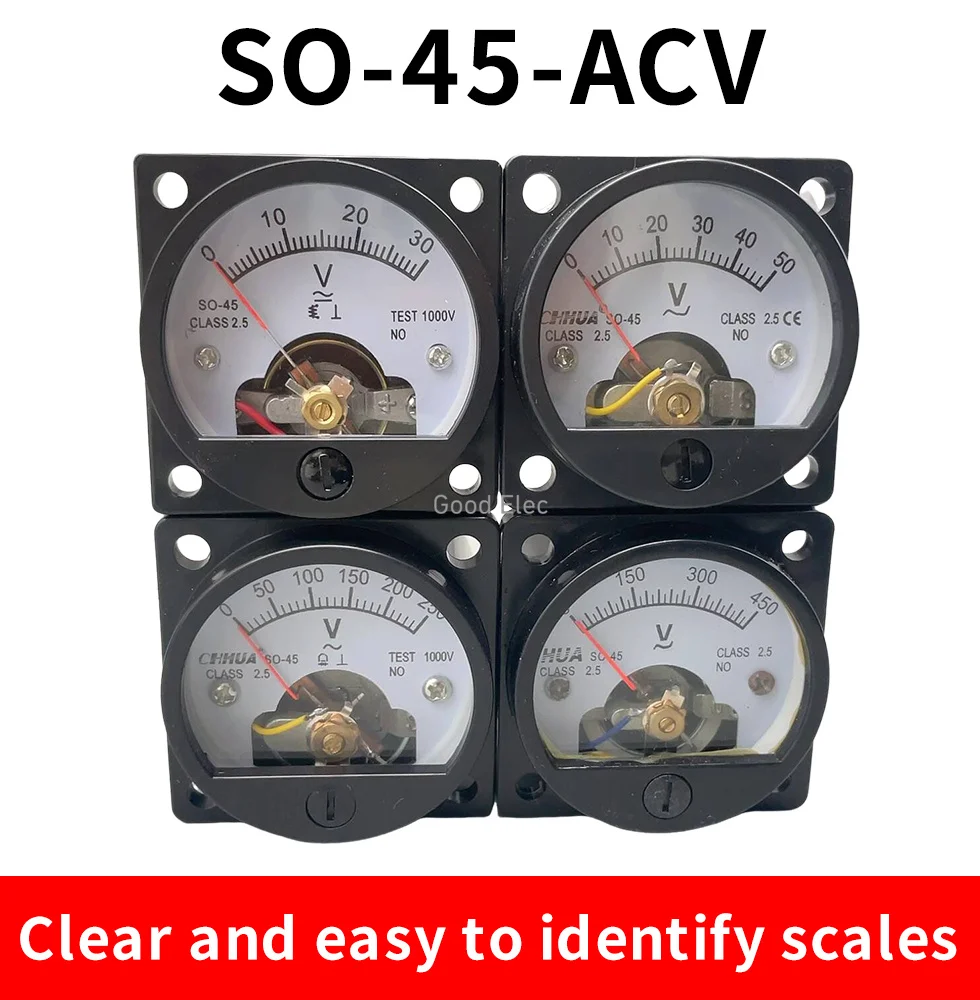 Новый вольтметр SO-45 переменного тока 1 В 2 5 10 15 20 50 100 150 200 300 500 круглый аналоговый