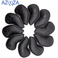 10pcsset golf black skull golf iron head covers set thick pu synthetic leather headcover skull wedges covers fit all brands