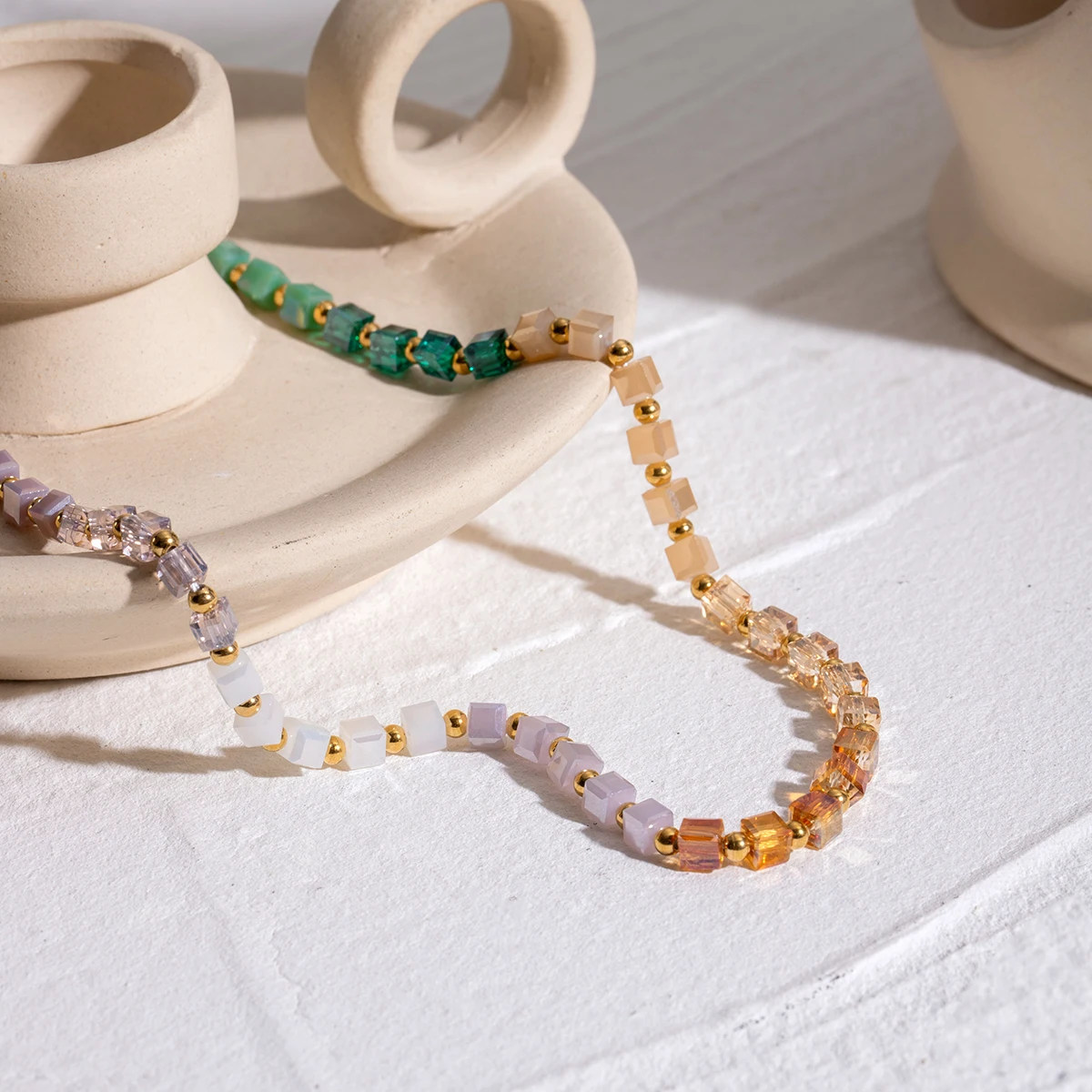 Женское ожерелье из нержавеющей стали с разноцветными кристаллами