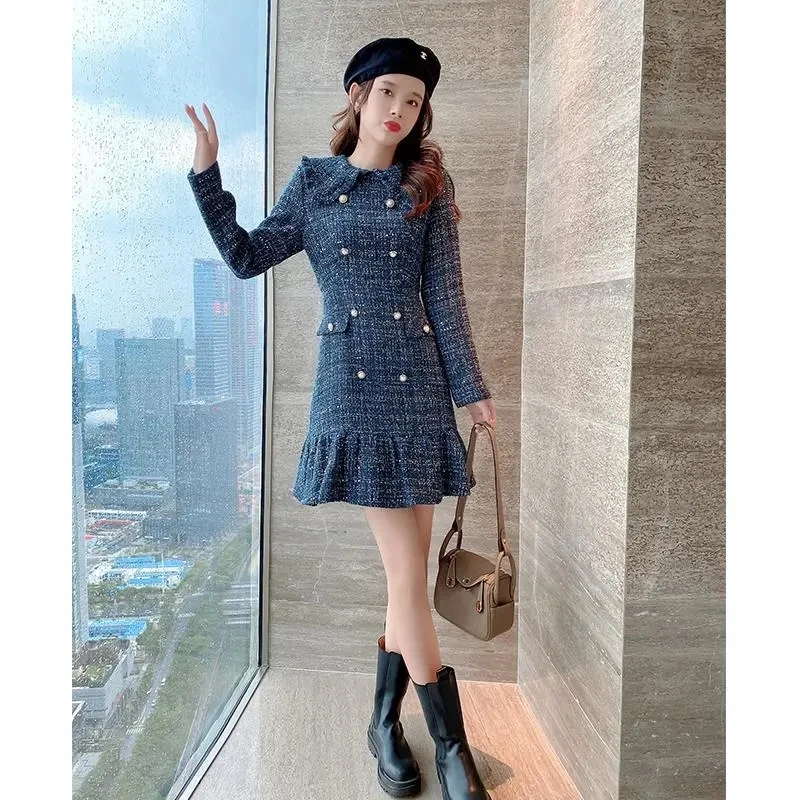 

Women's Autumn Winter Doll Neck Woolen Fragrant Fish Tail Dress Trend