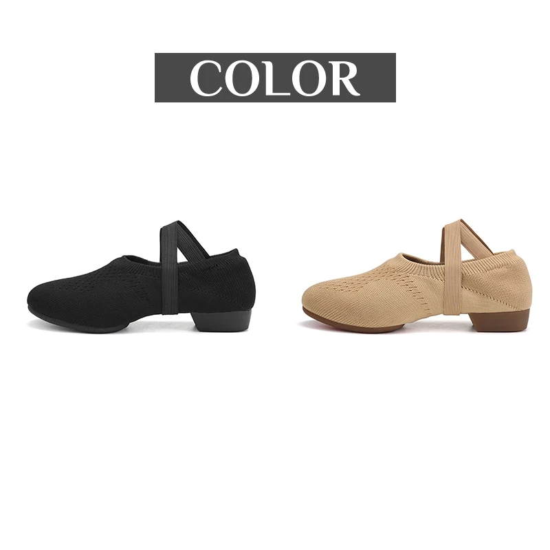 DKZSYIM Women's Dance Shoes Knitted Materials Ballroom Practice Tango Dancing Shoes Rubber Sole Outdoor Casual Ballet Shoe
