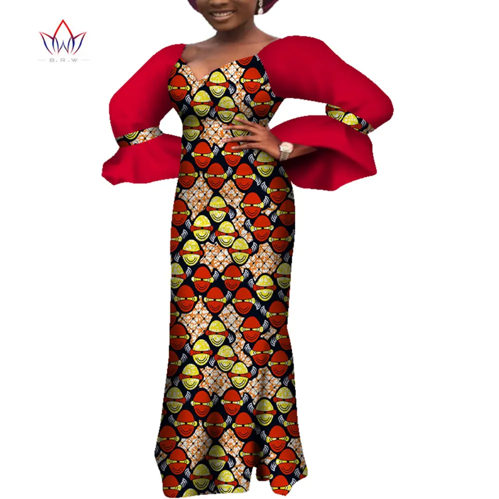 

Африканские платья для женщин из вощеной анкарской ткани с длинным Расклешенным рукавом Макси до щиколотки наряд Дашики одежда для свадьбы...