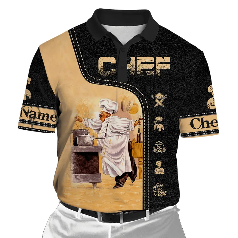 Fashion Chef Skull 3D Print Men's Polo Shirt Summer Short Sleeve T-shirt Street Casual Polo Shirt Top  004
