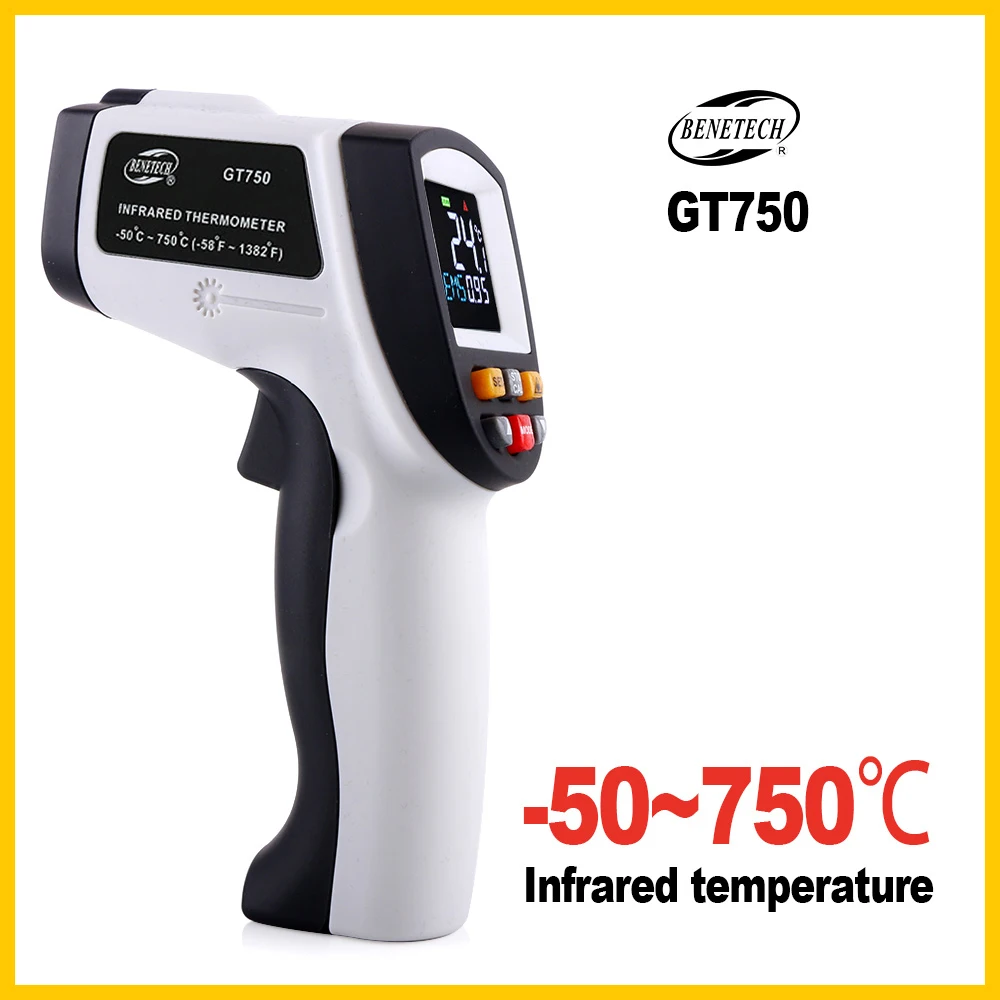 

Portable Digital Infrared Thermometer Laser Temperature Gun Colorful LCD Screen Pyrometer Thermometer GT750/GT950-BENETECH