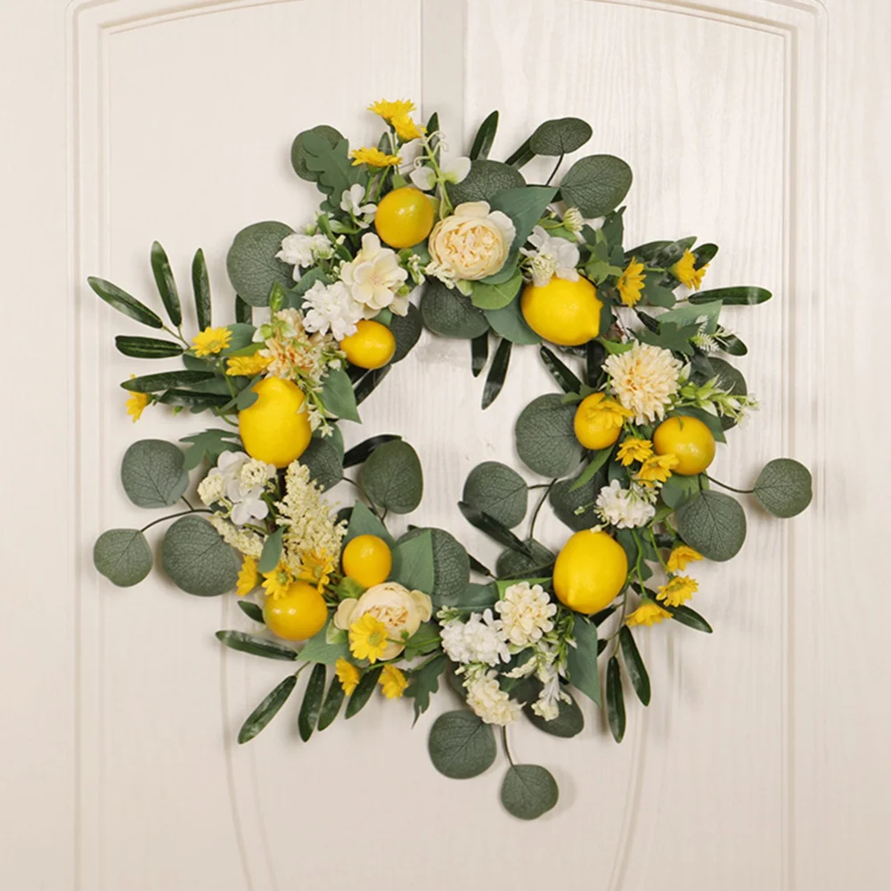 

Lemon Wreath Peony White Hydrangea Green Leaves Wreath Indoor Outdoor Spring Wreaths for Wall Window Party Decor