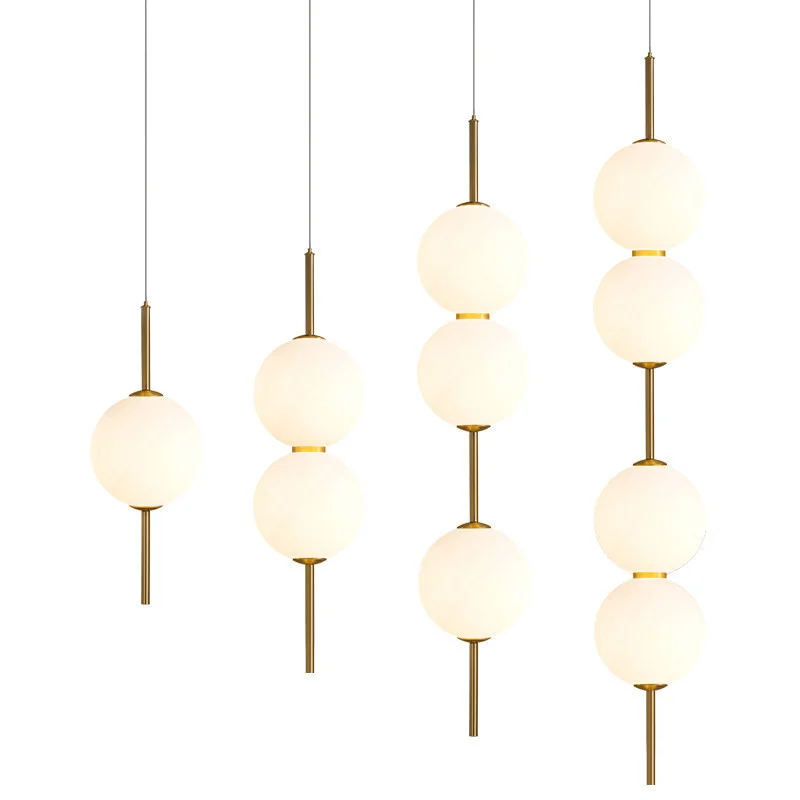 

Post-modern Glass Ball String Drop Lamp Foyer Coffee Bar Dining Bed Room White Suspension Pendant Light D4