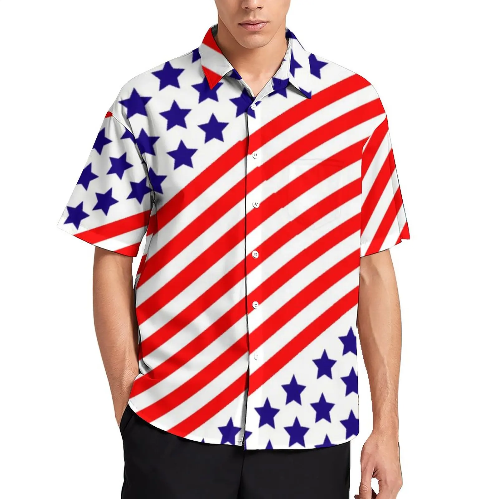 

American Flag Stars And Stripes Casual Shirts Patriotic USA Vacation Shirt Summer Vintage Blouses Men Print Plus Size