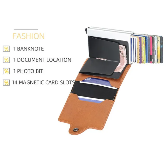 Automatic RFID Card Holder Mini Wallet Vintage PU Leather Metal Smart ID Credit Card Holders for Men Women Business Card Case 3