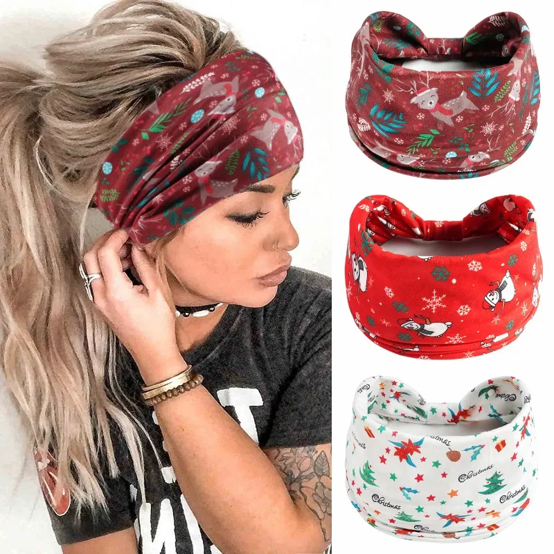 

Christmas Headband Snowflake Check Knotted Adjustable Wide Hairband Sports Makeup Wash Face Cosmetic Headband for Women