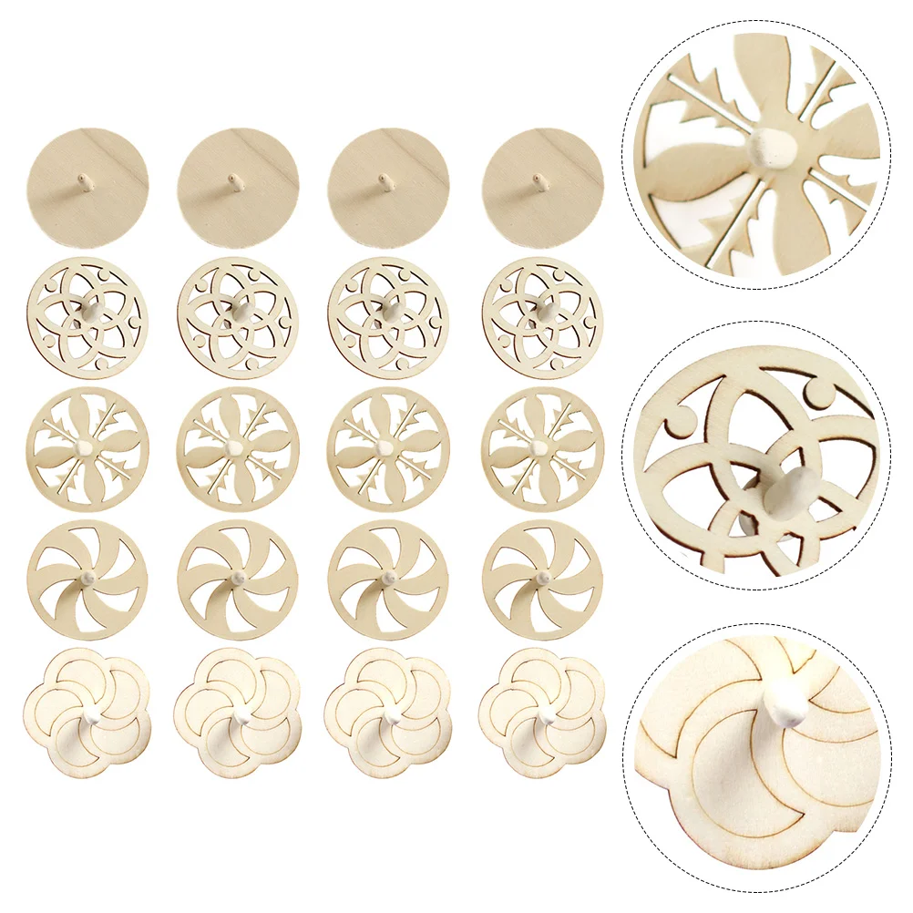 

20pcs Hollow out Wood Gyro Natural Wood Tops DIY Painting Toys