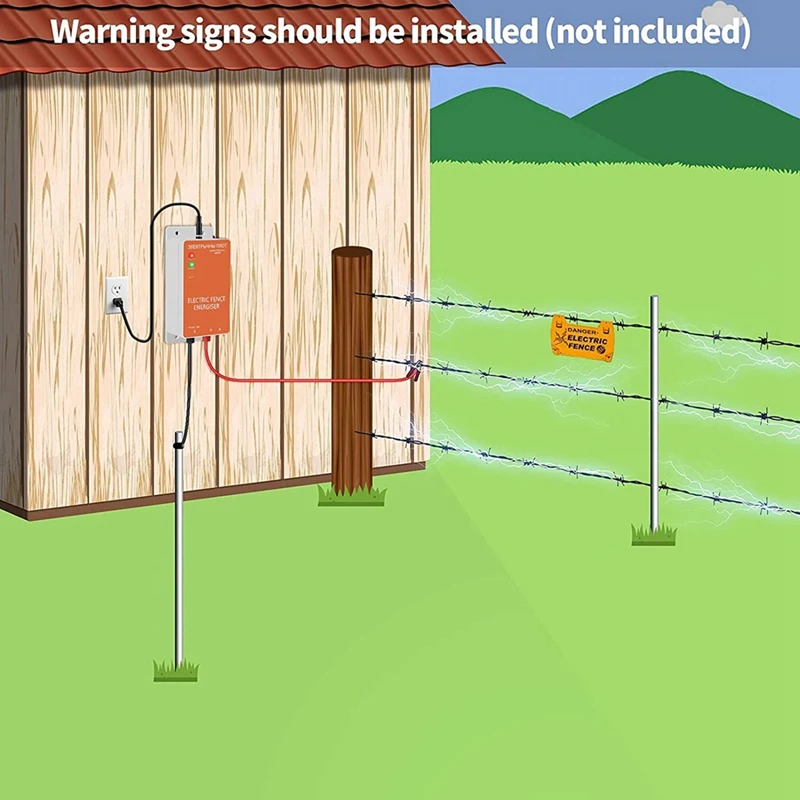 Electronic Pulse Fence 5 Mile Electric Fence Controller For Livestock, 0.3 Joules US Plug