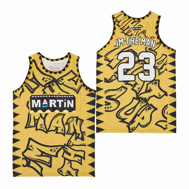 

Футболки для баскетбола MARTIN 23 IM THE MAN, Джерси с вышивкой, спортивная одежда для улицы, хип-хоп, культура, желтые граффити, лето