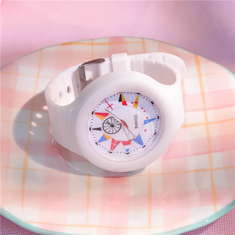 

Fashion Round Quartz Cartoon Innovative Dial Casual Wrist Watches Rubber Strap Fashionable Clock Waterproof Wristwatch for Women