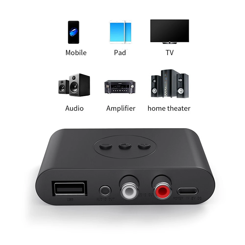 Аудиоприемник Bluetooth 5,0, U-диск, RCA, 3,5 мм, разъем AUX 3,5, стерео, Музыкальный беспроводной адаптер с микрофоном для автомобиля, комплект усилителя динамика